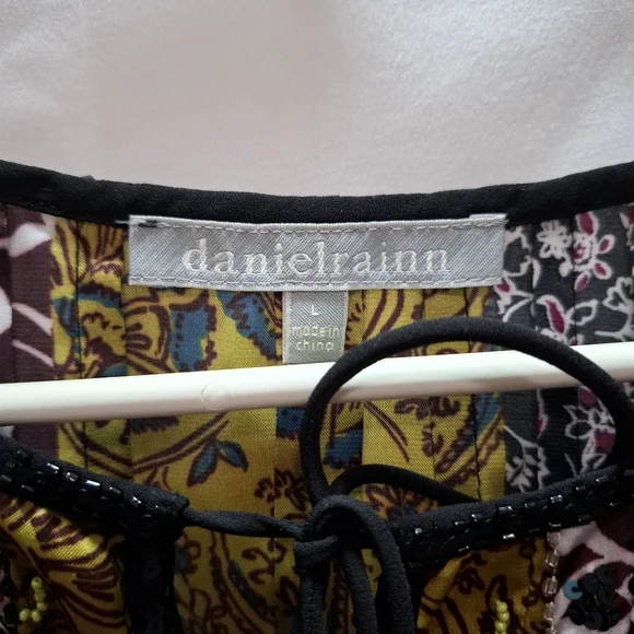 Anthropologie Daniel Rainn Corinne Beaded Sequin Mixed Blouse Peasant Top Large - Picture 9 of 9